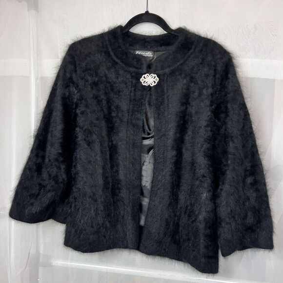 Vintage Venesha 80% angora formal overcoat jacket brooch closure LG luxury - Picture 4 of 7